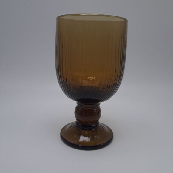 Pfaltzgraff Gourmet Heavy Brown Glass Stemmed Goblet 6.25" tall - Picture 5 of 13